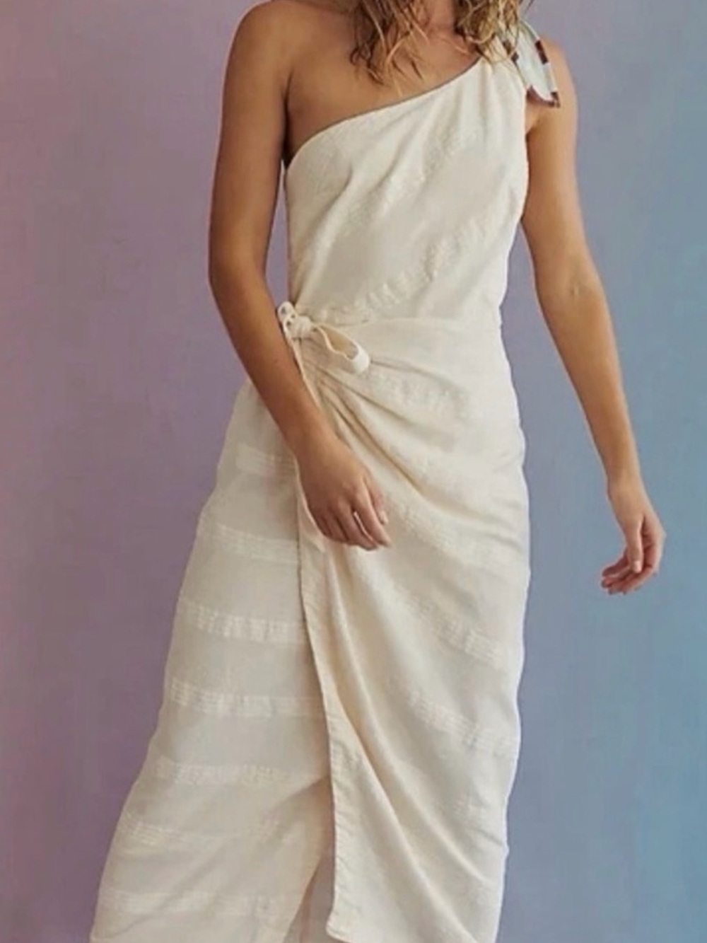 READ NWT Free People One-Shoulder Cream Wrap Dress size Medium